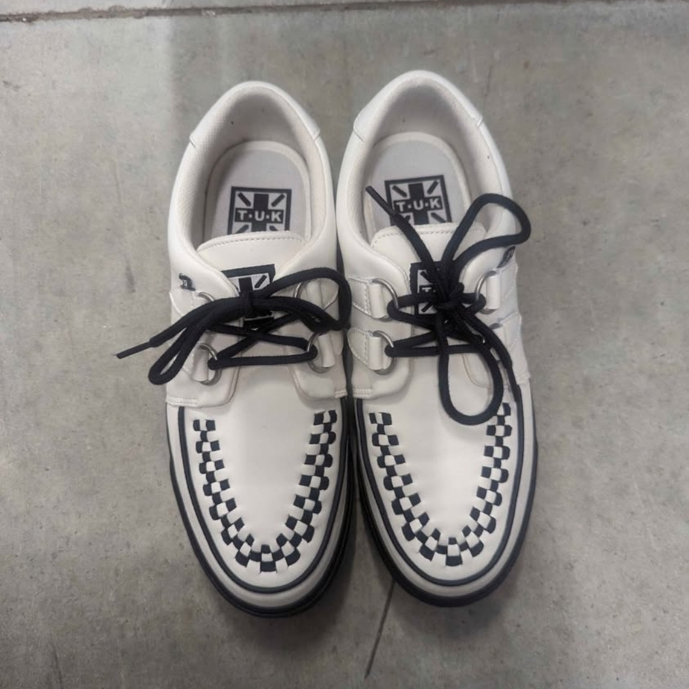 T.U.K White and Black Checkerboard Platform Lace-Up Creepers